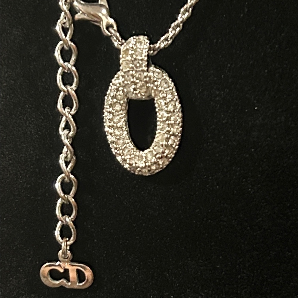 Dior Silver Oval Pendant Necklace